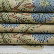 Handcrafted Block Print Beige & Brown Linen Blend Fabric -Swarna