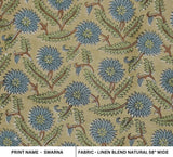 Handcrafted Block Print Beige & Brown Linen Blend Fabric -Swarna