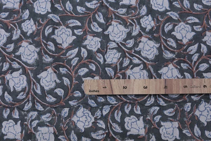Eco Friendly Hand Block Print Brown Pure Linen Fabric - Amritvela