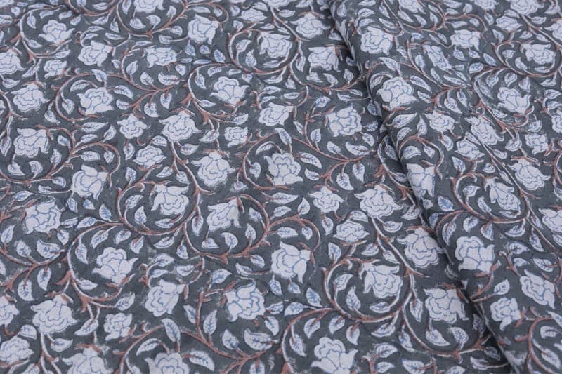 Eco Friendly Hand Block Print Brown Pure Linen Fabric - Amritvela