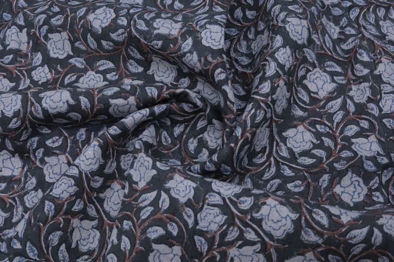 Eco Friendly Hand Block Print Brown Pure Linen Fabric - Amritvela