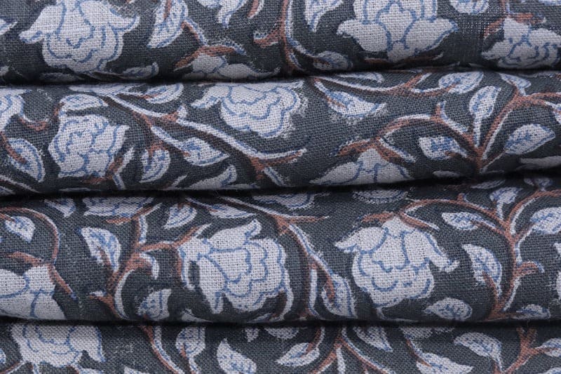 Eco Friendly Hand Block Print Brown Pure Linen Fabric - Amritvela