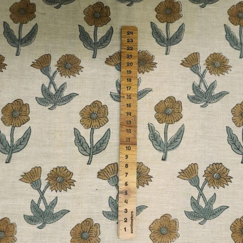 Traditional Hand Block Print Pure Linen Fabric Brown & Gray - Kirti