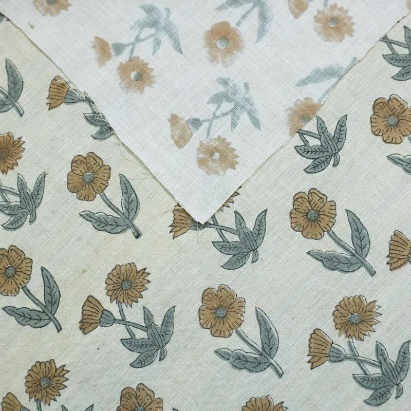 Traditional Hand Block Print Pure Linen Fabric Brown & Gray - Kirti