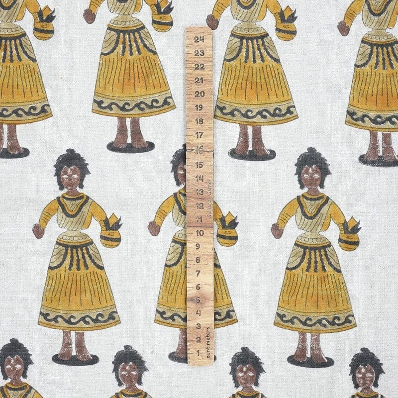 Hand Block Print Mustard & Gray Fabric For Roman Shade - Katputli