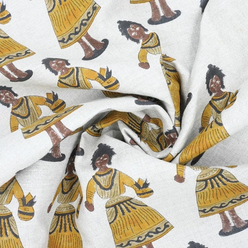 Hand Block Print Mustard & Gray Fabric For Roman Shade - Katputli