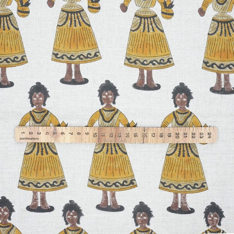 Hand Block Print Mustard & Gray Fabric For Roman Shade - Katputli
