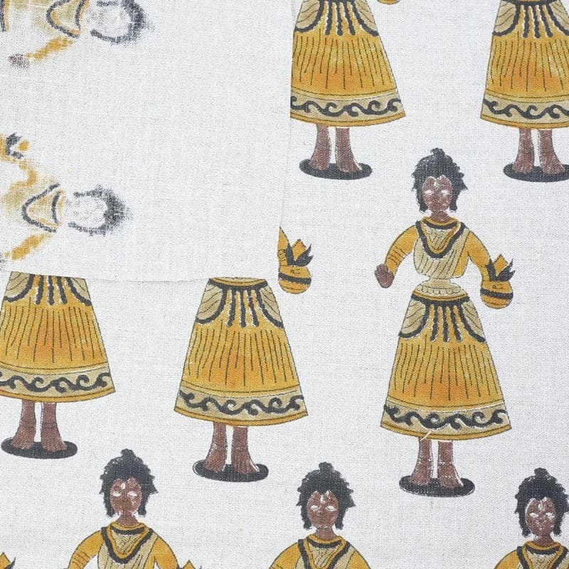 Hand Block Print Mustard & Gray Fabric For Roman Shade - Katputli