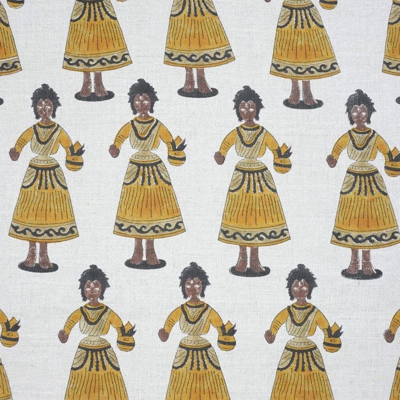 Hand Block Print Mustard & Gray Fabric For Roman Shade - Katputli