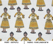Hand Block Print Mustard & Gray Fabric For Roman Shade - Katputli