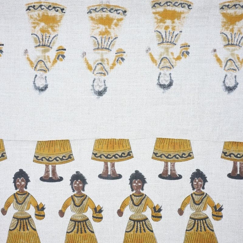 Hand Block Print Mustard & Gray Fabric For Roman Shade - Katputli
