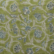 Handcraft Block Print Green Floral VIiscose Linen Fabric - Saraswati