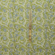 Handcraft Block Print Green Floral VIiscose Linen Fabric - Saraswati