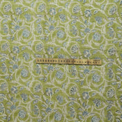 Handcraft Block Print Green Floral VIiscose Linen Fabric - Saraswati