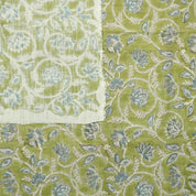 Handcraft Block Print Green Floral VIiscose Linen Fabric - Saraswati