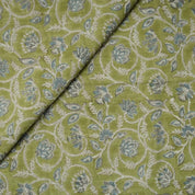 Handcraft Block Print Green Floral VIiscose Linen Fabric - Saraswati