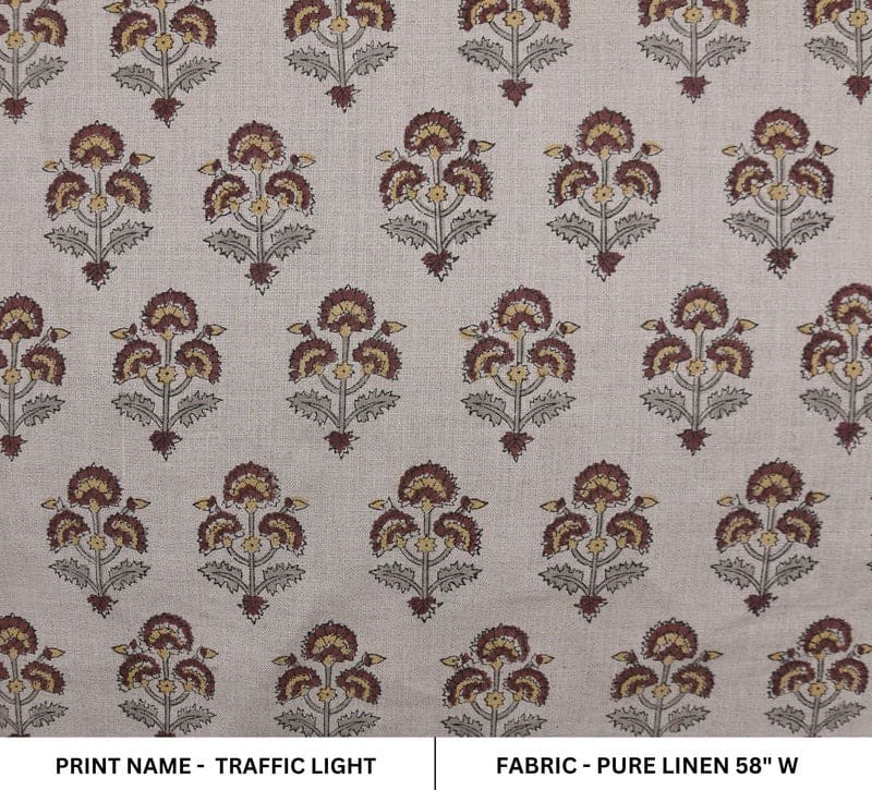 Handmade Block Print Pure Linen Fabric For Lampshade - Traffic Light