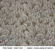 Premium Hand Block Print Visceous Linen Fabric - Heart Vine