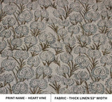 Premium Hand Block Print Visceous Linen Fabric - Heart Vine