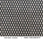 Handmade Artisan Black & Gray Floral Printed Fabric in Pure Linen For Sofa Cushion - KHUSHBU
