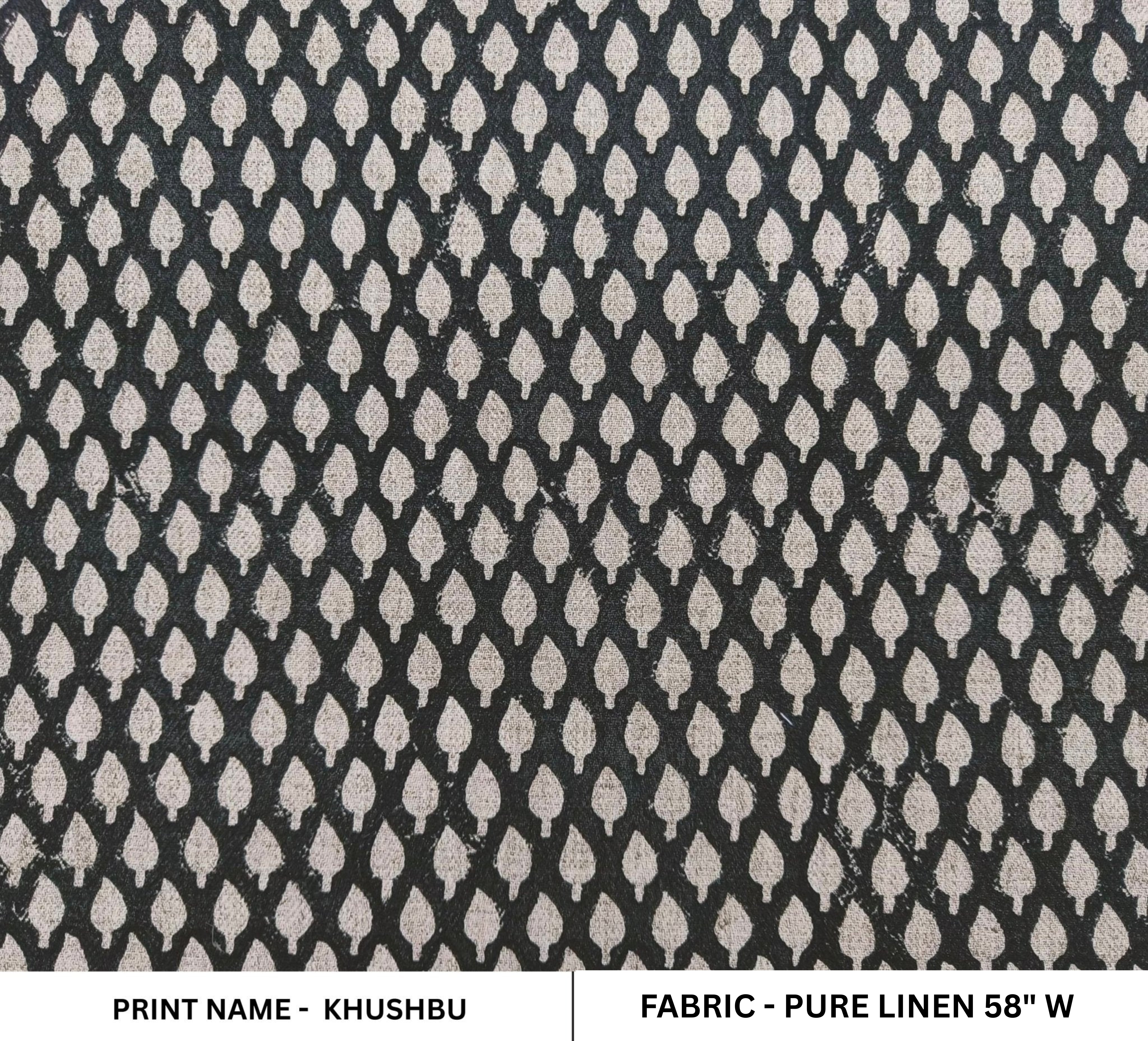 Handmade Artisan Black & Gray Floral Printed Fabric in Pure Linen For Sofa Cushion - KHUSHBU