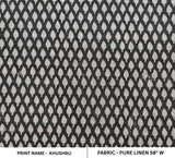 Handmade Artisan Black & Gray Floral Printed Fabric in Pure Linen For Sofa Cushion - KHUSHBU
