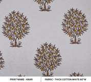 Hand Block Print Thick Cotton White Boho Fabric - Anar