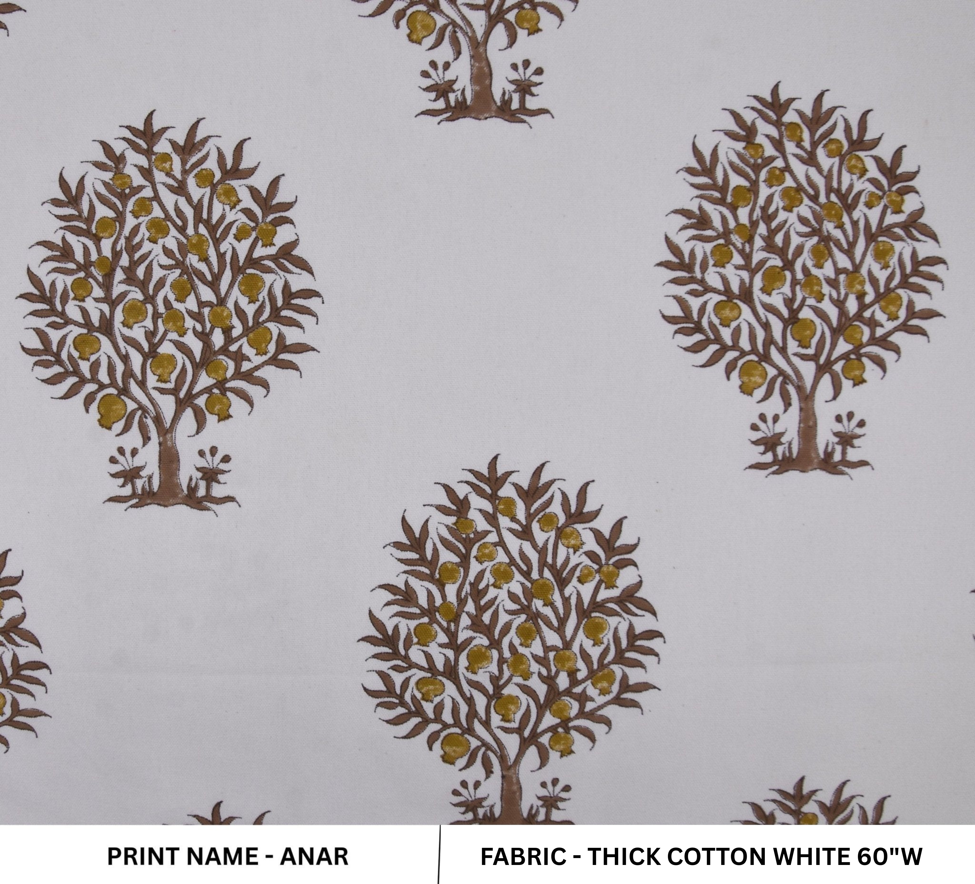 Hand Block Print Thick Cotton White Boho Fabric - Anar