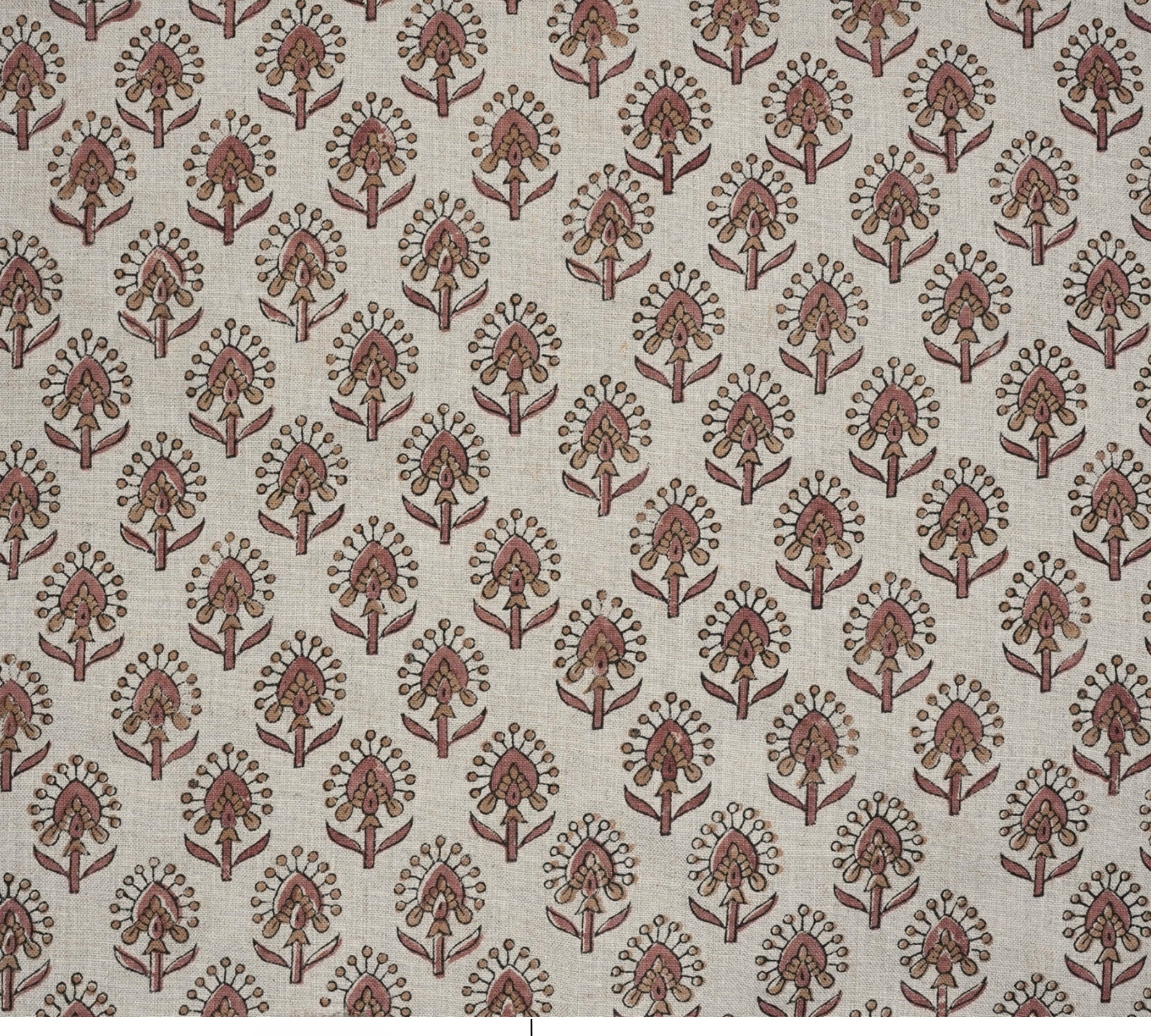 Handcrafted Durable Mediumweight Customizable Boho Floral Red Pure Linen Fabric