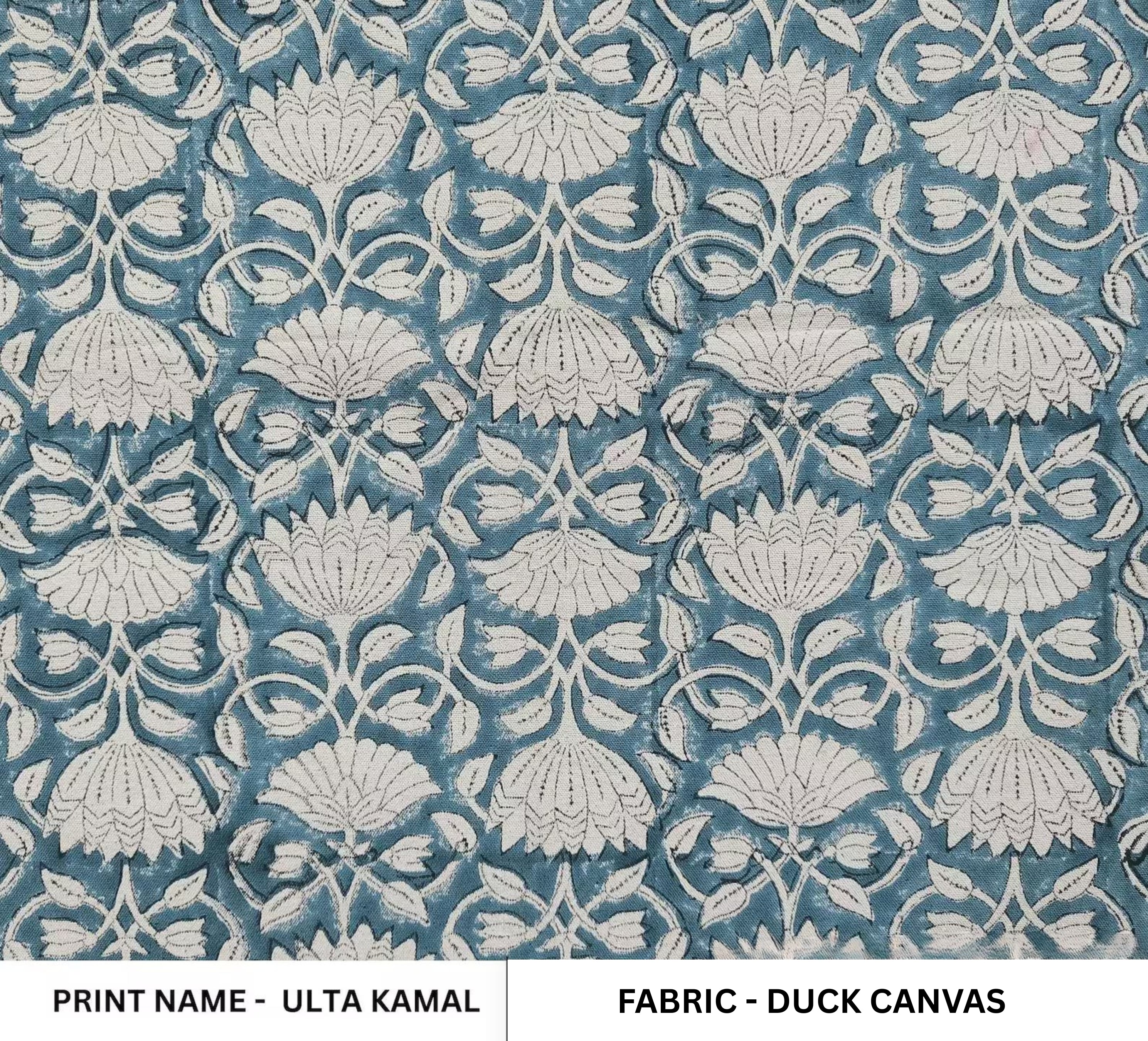 Handcrafted Ulta Kamal Beige Floral Duck Canvas Boho Fabric