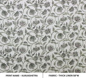 Minimalist Hand Block Print White Thick Linen Fabric - Kurukshetra
