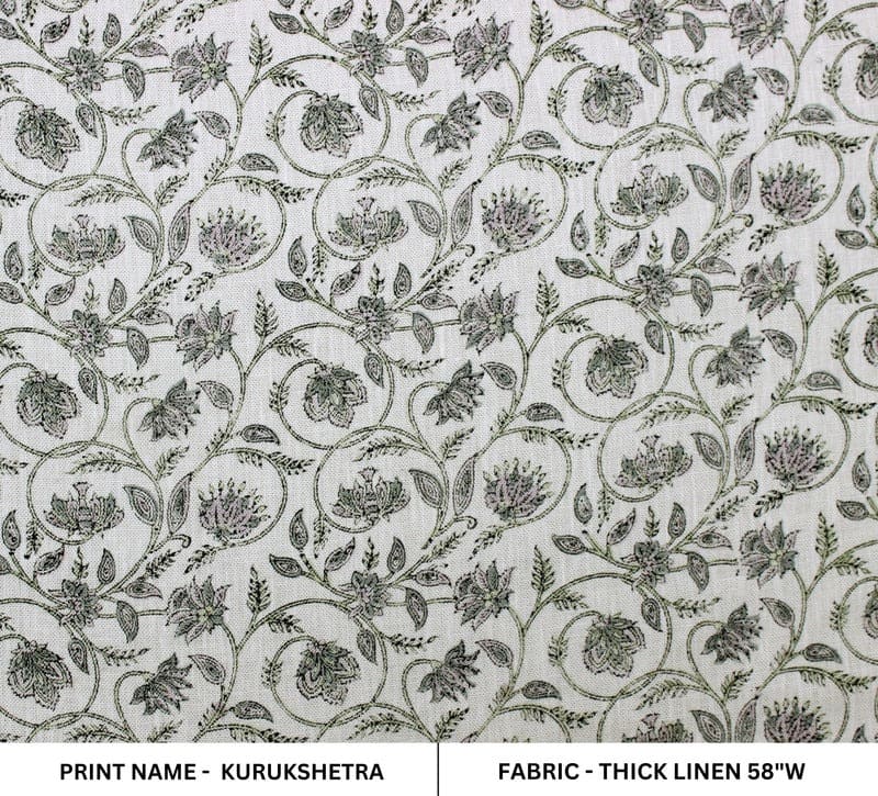 Minimalist Hand Block Print White Thick Linen Fabric - Kurukshetra