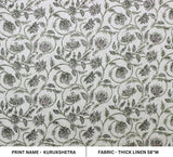 Minimalist Hand Block Print White Thick Linen Fabric - Kurukshetra