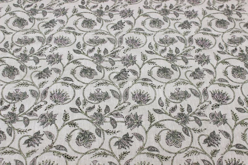Minimalist Hand Block Print White Thick Linen Fabric - Kurukshetra