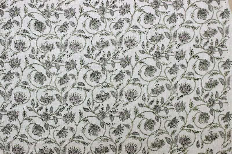 Minimalist Hand Block Print White Thick Linen Fabric - Kurukshetra