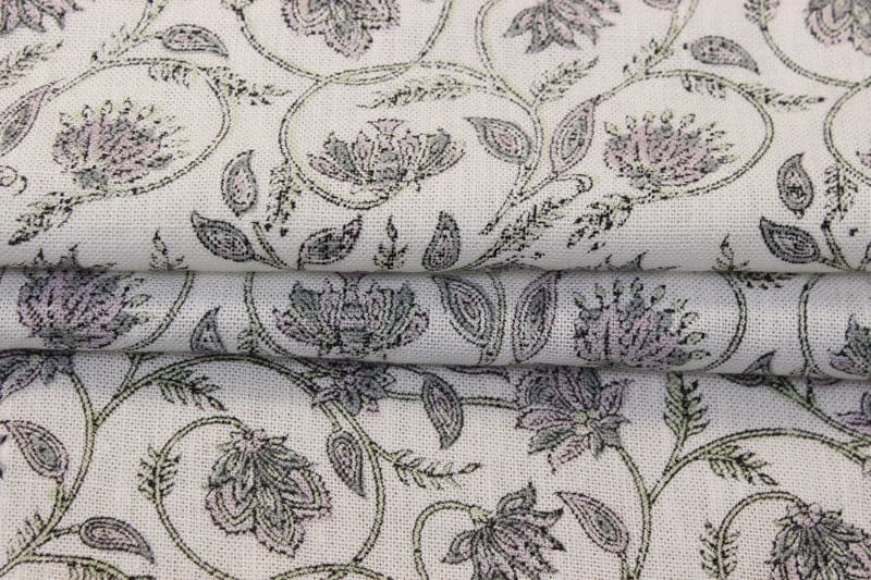 Minimalist Hand Block Print White Thick Linen Fabric - Kurukshetra