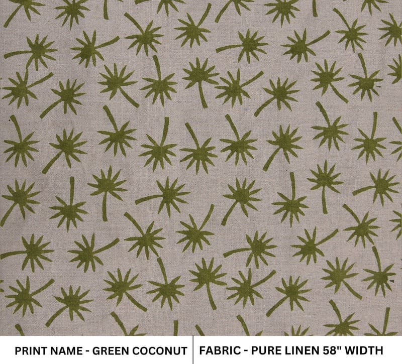 Handmade Block Print Brown Pure Linen Fabric – Green Coconut
