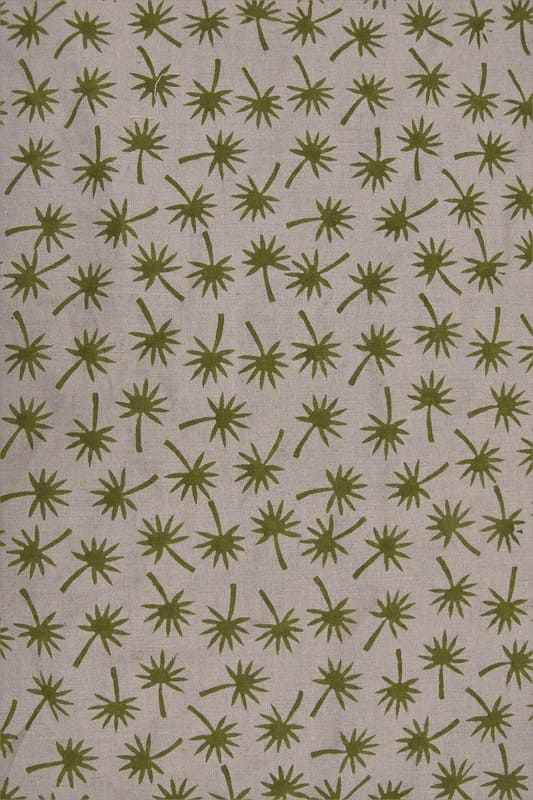 Handmade Block Print Brown Pure Linen Fabric – Green Coconut