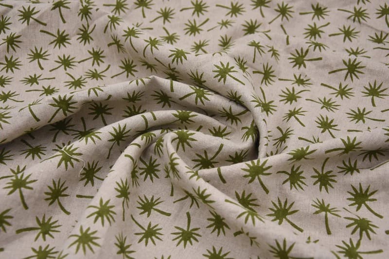 Handmade Block Print Brown Pure Linen Fabric – Green Coconut