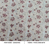 Floral Block Printed Linen Fabric Red & Gray - Aradhana