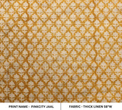 Floral Block Print Mustard Thick Linen Fabric - Pinkcity Jaal