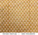 Floral Block Print Mustard Thick Linen Fabric - Pinkcity Jaal