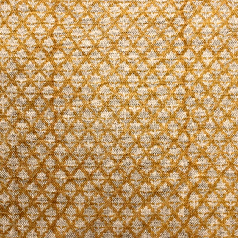 Floral Block Print Mustard Thick Linen Fabric - Pinkcity Jaal