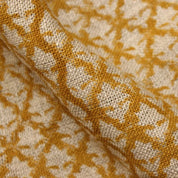 Floral Block Print Mustard Thick Linen Fabric - Pinkcity Jaal