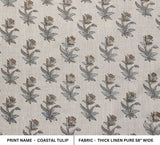 Hand Block Grey & Brown Thick Linen Fabric For Curtain - Coastal Tulip