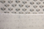 Hand Block Grey & Brown Thick Linen Fabric For Curtain - Coastal Tulip