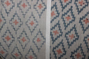 Handmade Block Print Grey & Green Floral Pure Linen Fabric - Ikat