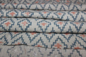 Handmade Block Print Grey & Green Floral Pure Linen Fabric - Ikat