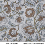 Indian Block Printed Throw Boho Brown and Gray Floral Handmade Fabric on Thick Linen Pure - MANDAKNI