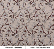 Floral patterned fabric with 'Varanasi' print name on a beige background